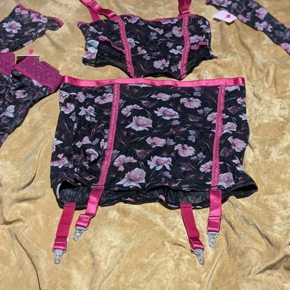Uye Surana sheer mesh floral lingerie set